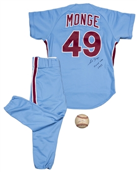 1982 Sid Monge Game Used and Signed Philadelphia Phillies Powder Blue Uniform (Jersey and Pants) and Game Used/Signed Baseball (Monge LOA)